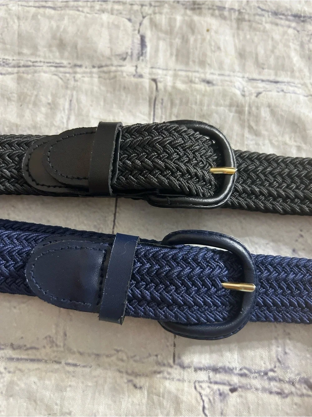 VINTAGE BONDED LEATHER BLACK & NAVY TAIWAN MADE WOVEN STRETCH MENS BELTS L 38-40